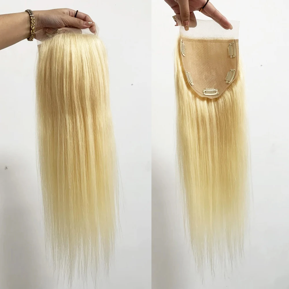 5"X5" Silk Base Lace Closure Light Blonde #613 Virgin European Human Hair Silicon Skin Silk Top Topper With Clips in for Women