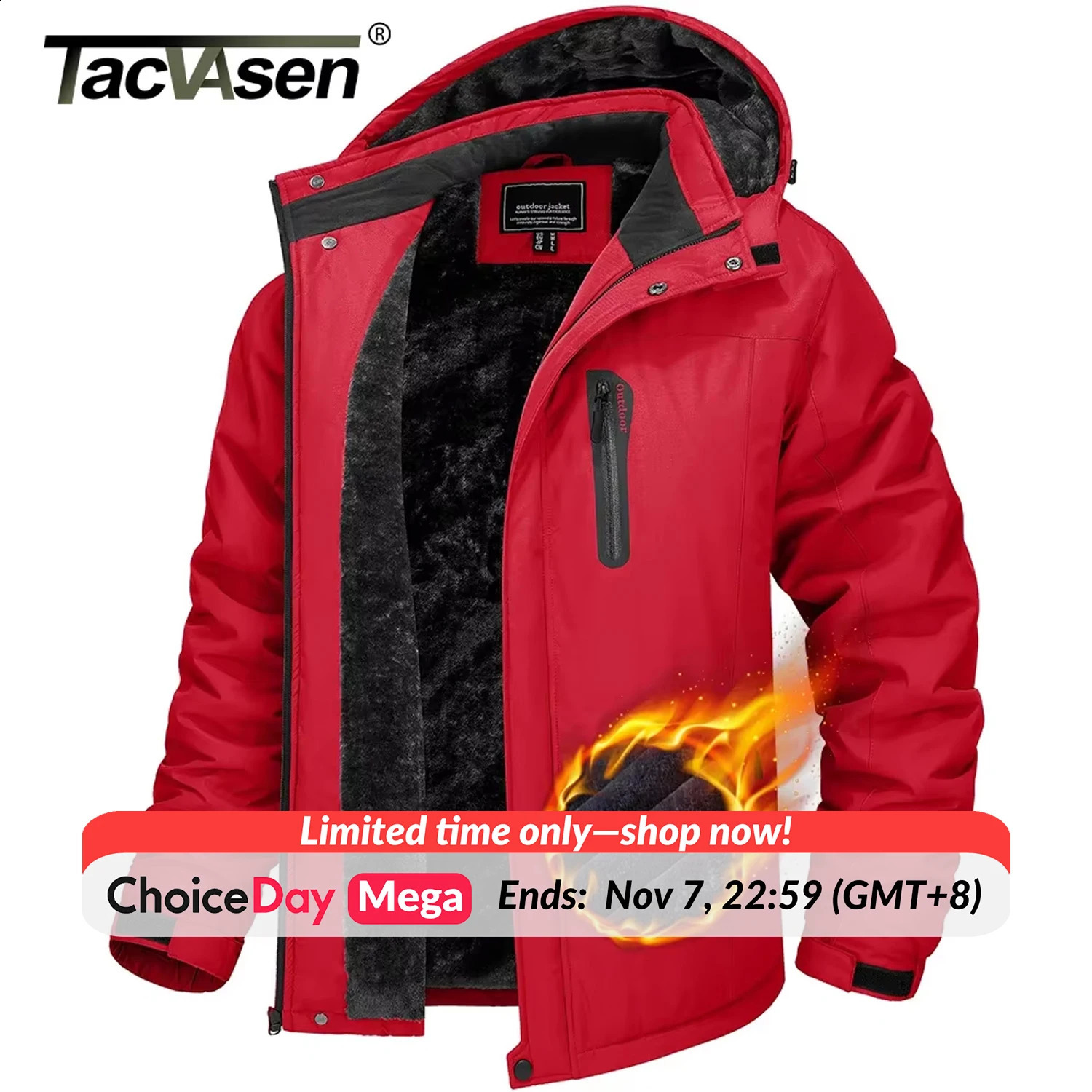 TACVASEN Winter Thicken Fleece Jacket Mens Waterproof Hiking Skiing Jackets Outdoor Mountain Trekking Windbreaker Parka Male 241105
