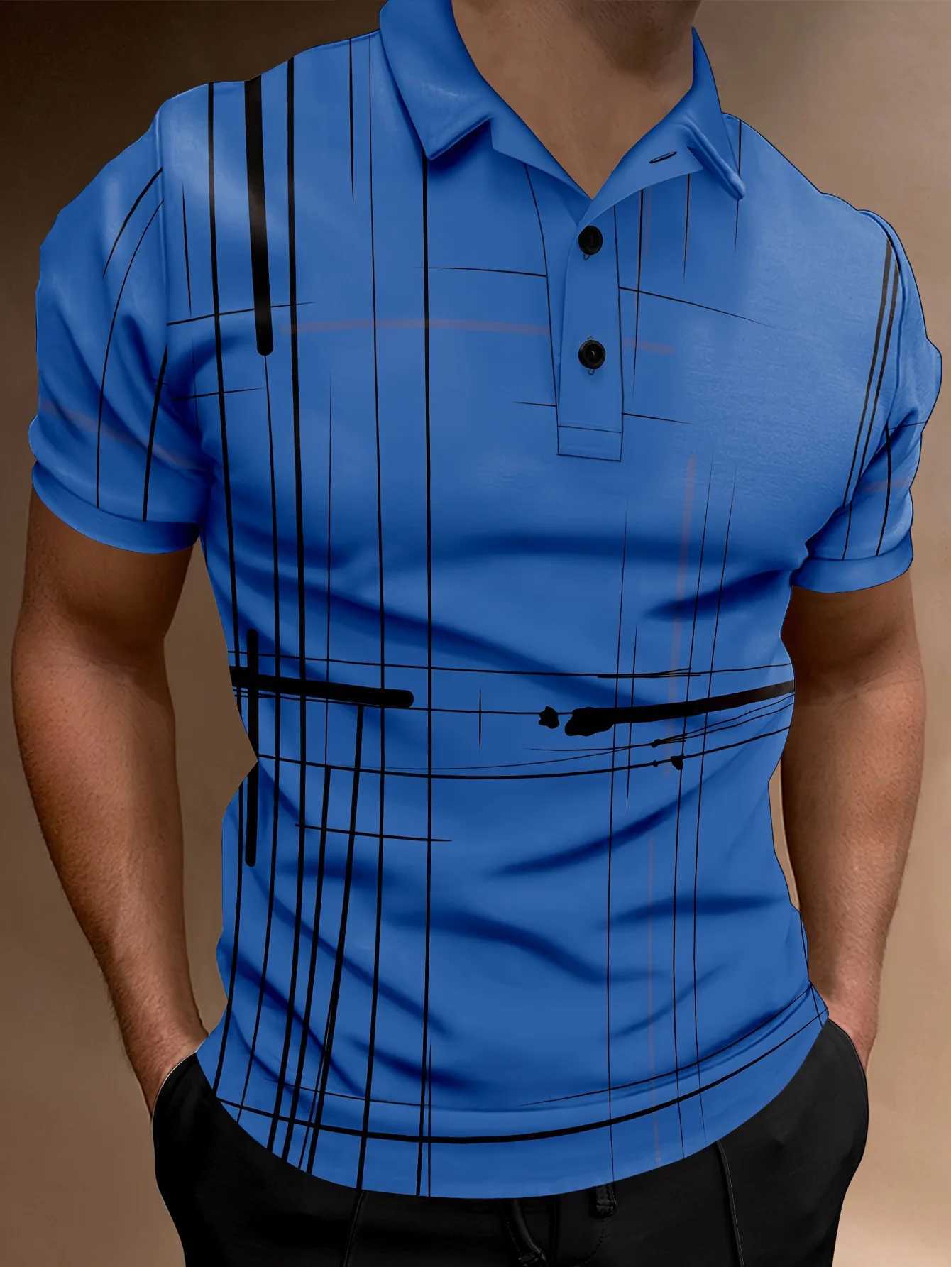 Mens Summer Fashion Short Sleeve Sports Collar Top Mens Casual 3D Digital Printed Button Top W241104