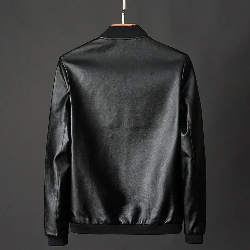 Autumn Men Leather Coat Korean Fashion Sheepskin Jacket Trend Casual Fit Slim Baseball Clothes 241105
