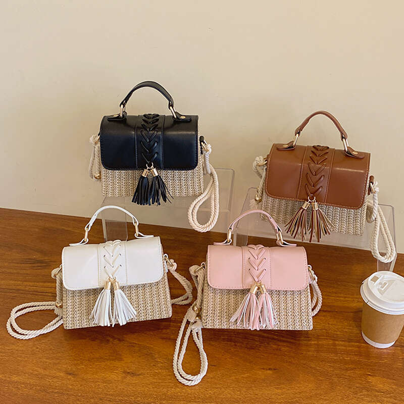 Straw Beach For Women 2025 Summer New Designer Handbags Hit Color Tassels Shoulder Crossbody Box Bag Sac A Main