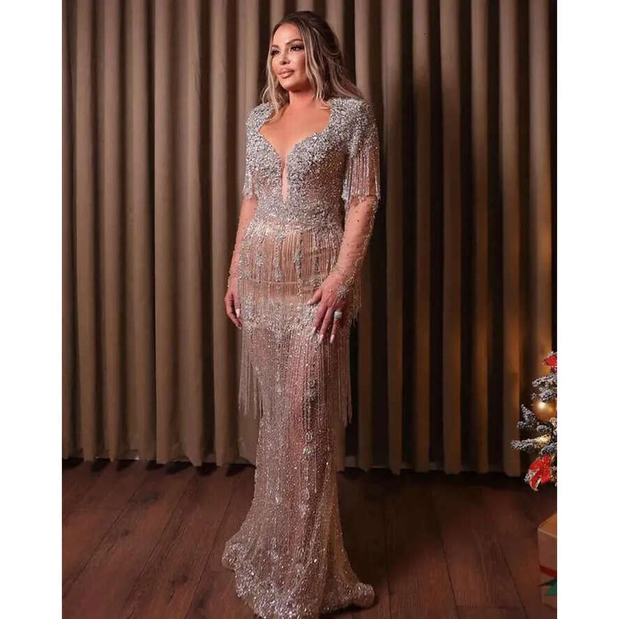 August Ebi Gold Mermaid Aso Prom Dress Beaded Crystals Sexy Evening Formal Party Second Reception Birthday Engagement Gowns Dresses Robe De Soiree Zj 