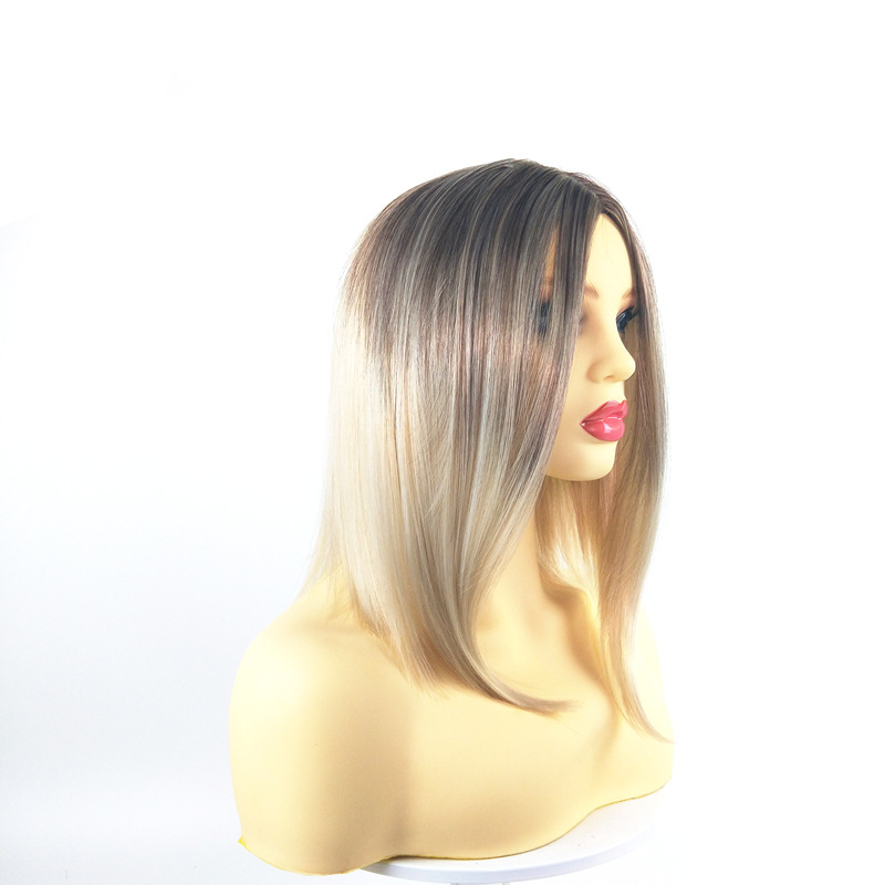 African synthetic wig for women light blonde shoulder length clavicle bobo wig