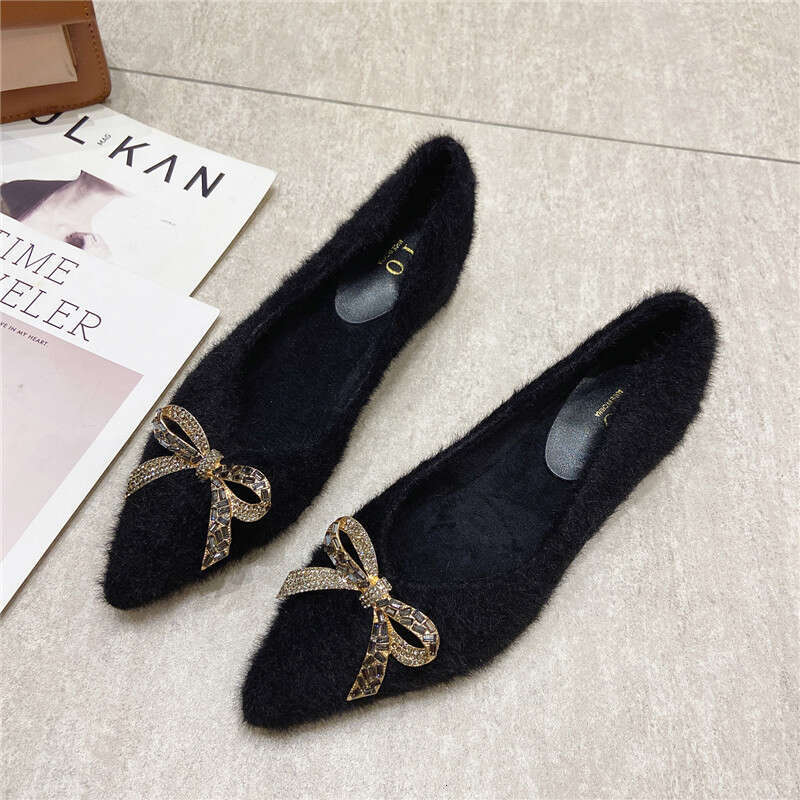 Hairy To Wear Outside In 2023 Autumn And Winter New Style With Added Velvet Cotton Shoes, Single Order Lazy People, Thick Heels, Bean Shoes For Women