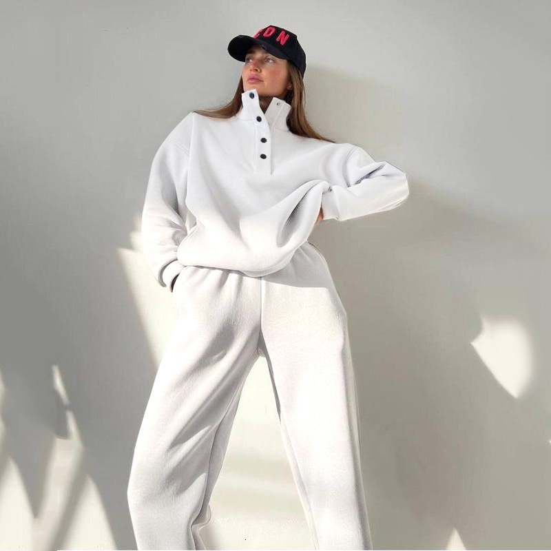Oversized Solid Casual Pullovers Long Pant Set Warm Hoodie New Tracuit Suit Fashion Pant Sets For Women 2 Pieces