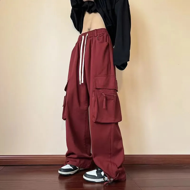 Black Cargo Pants Men Fashion Pocket Casual Korean Style Streetwear Hip Hop Loose Straight Mens Trousers 241105