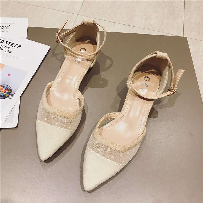 Rough Heeled Fairy Daily Single 2023 Summer New Bag Pointed Breathable Mid Heel Sandals Mesh Women's Shoes