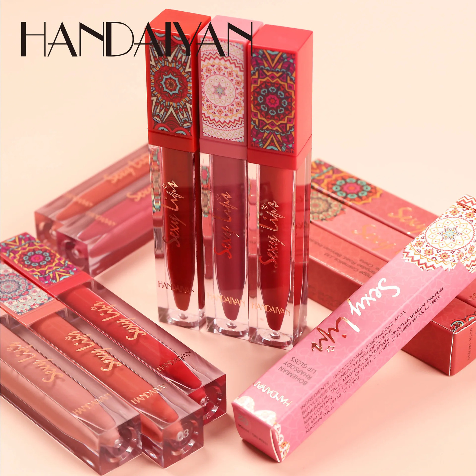 Handaiyan Non-Cup Matte Soft Mist Lip Glaze Bohemian Style Durable Liquid Lipstick 241105