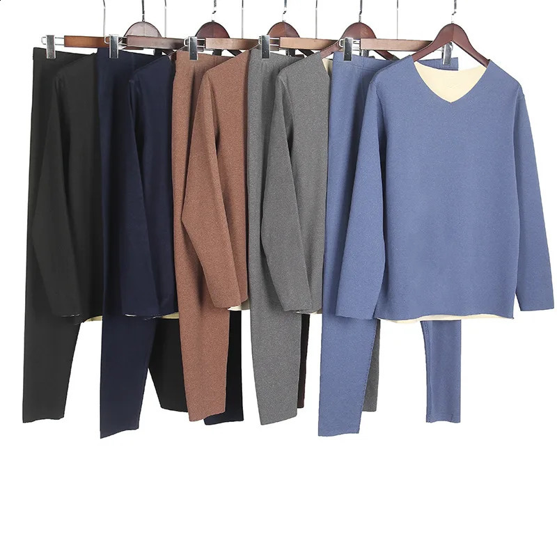 Men Double-Sided Non-marking Heating Thermal Underwear Set of Large Size Autumn Clothes and Trousers Mens Padded Composite Bott 241105