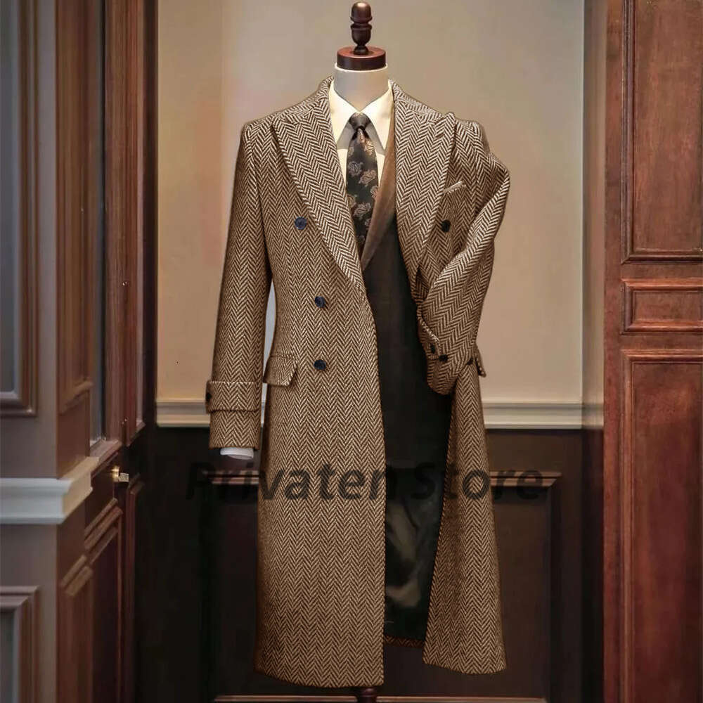 Men Jackets Notched Herringbone Lapel Blazer High Quality Suit Long Coat Windbreaker Camping Men's Clothing Chaquetas Hombre