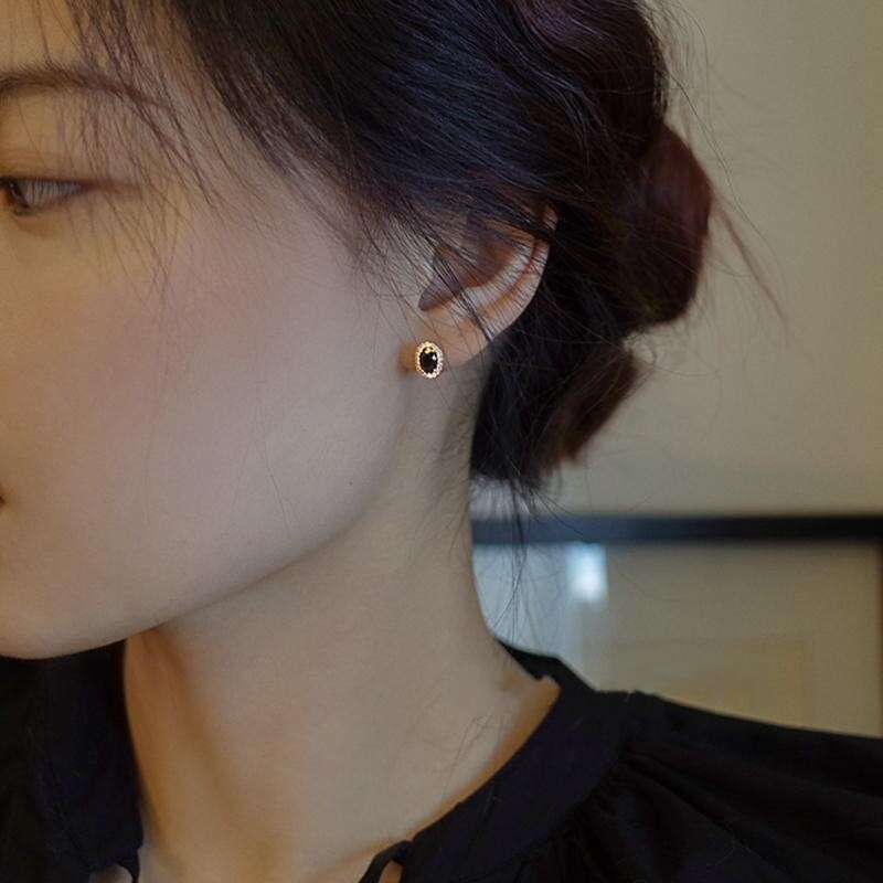 Sterg Sier Inlay Zircon Black Agate Earrings for Women High Quality Exquisite Jewelry Accessories