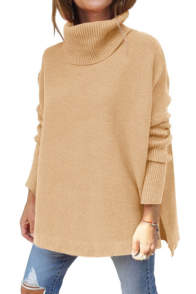 Women's High Collar Oversized Medium To Long Batwing Sleeve Split Hemp Waist Hoodie Sweater autumn Fashion Casual Loose Thick