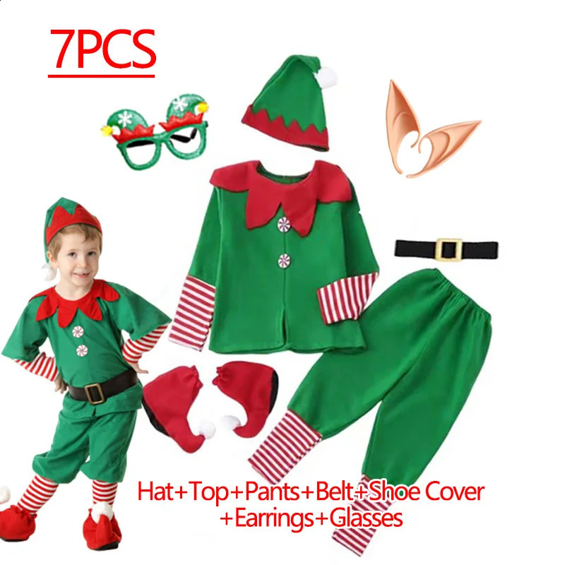 Santa Claus costume girl boy role-playing green elf carnival party 2025 Year fancy dress childrens Christmas costume set 241105