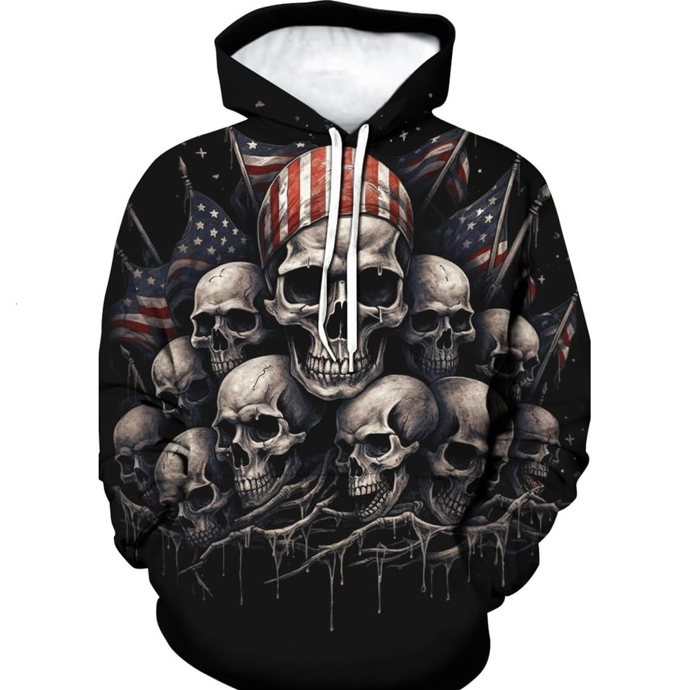 Hoodie for Mens Womens Novelty American Flag Hoodies for Men Skull Graphic Hoodie Sweatshirt Pullover Graphic cool, and warm