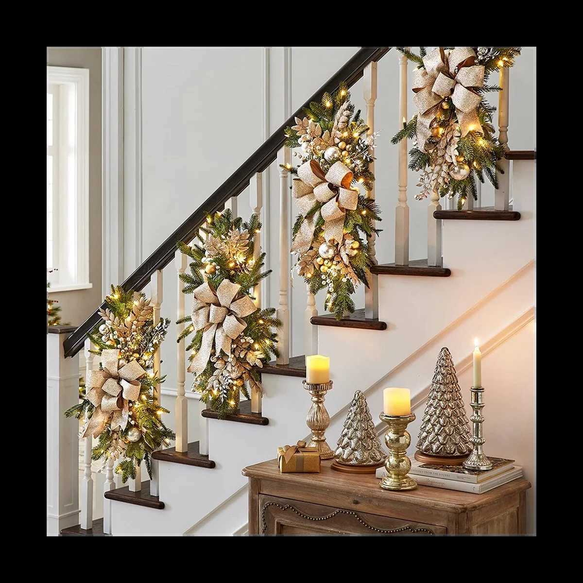 Christmas Swag Stair Christmas Garland for Stairs Door Fireplace Window Outdoor Indoor Christmas Decor GoldXJ241029
