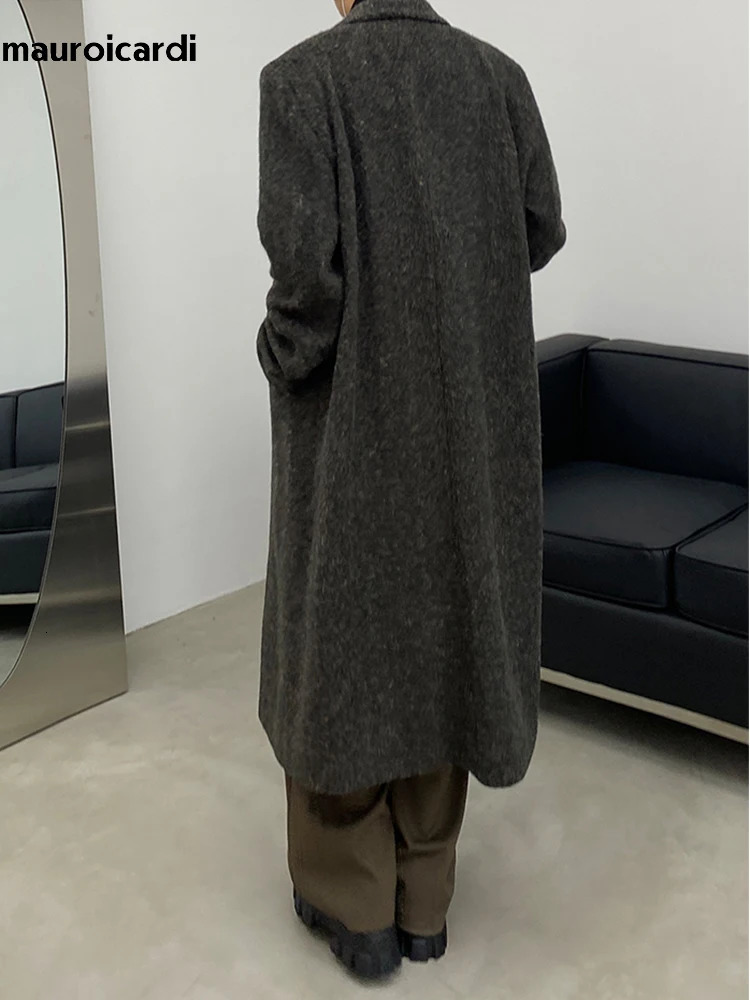 Mauroicardi Autumn Winter Long Loose Casual Warm Soft Woolen Trench Coat Men Double Breasted Wool Overcoat Korean Fashion 241104