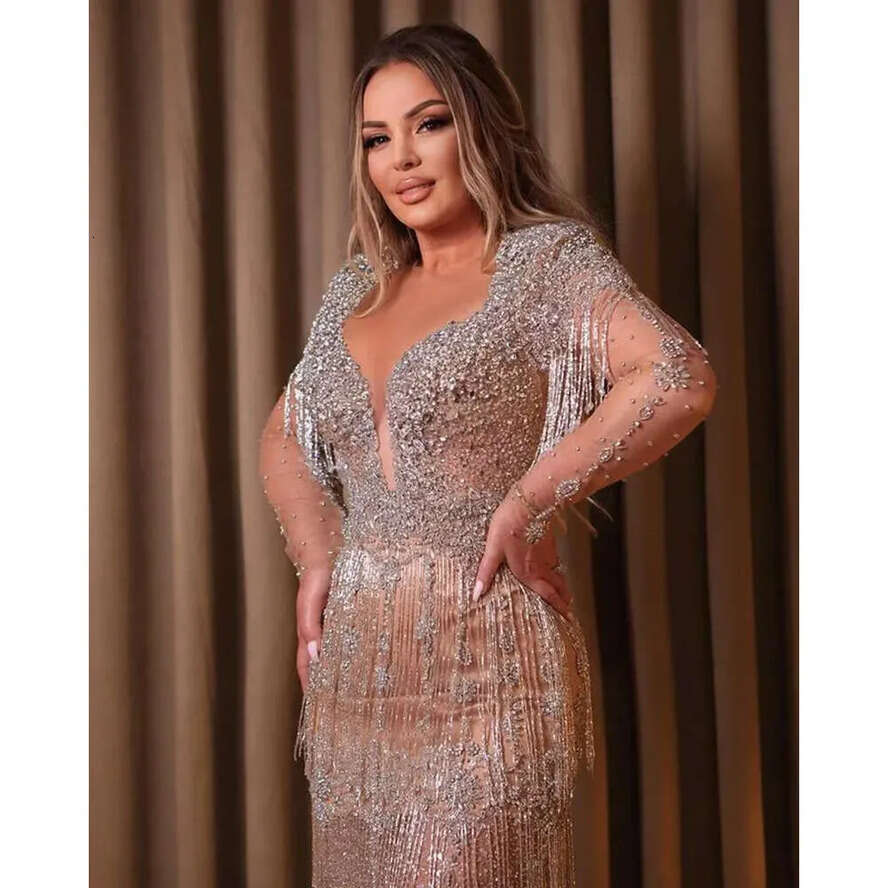 August Ebi Gold Mermaid Aso Prom Dress Beaded Crystals Sexy Evening Formal Party Second Reception Birthday Engagement Gowns Dresses Robe De Soiree Zj 