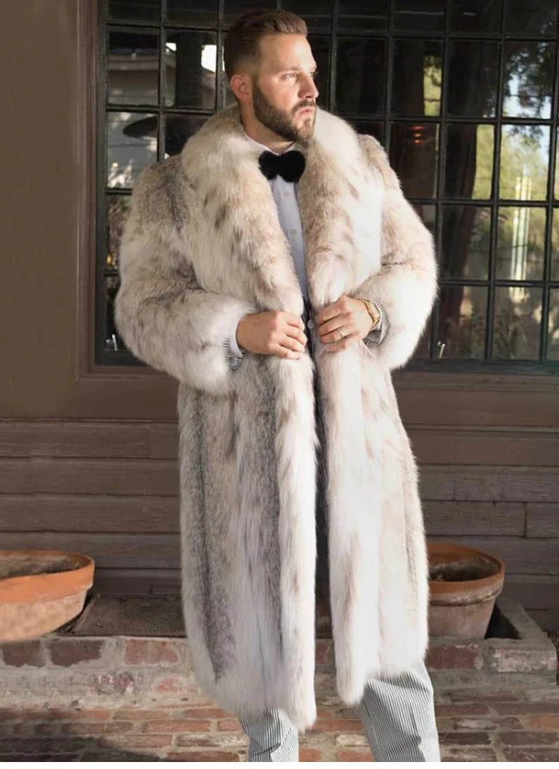 mens fur coat winter chic long and thick warm and soft artificial fur coat mens high-quality multi-color fluffy fur coat 241104