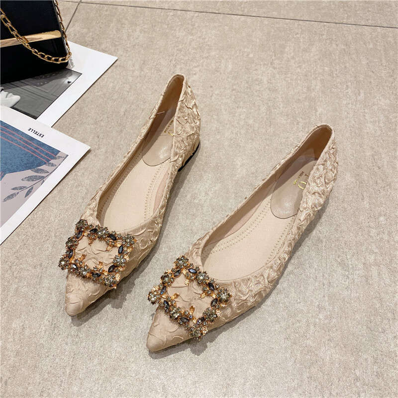 Single Hoe 2023 Pring/Ummer New Item, Veratile For Ladie, With A Thick Heel And Pointed Temperament. Metal Rhinetone Hallow Mouth Mid Heeled Women