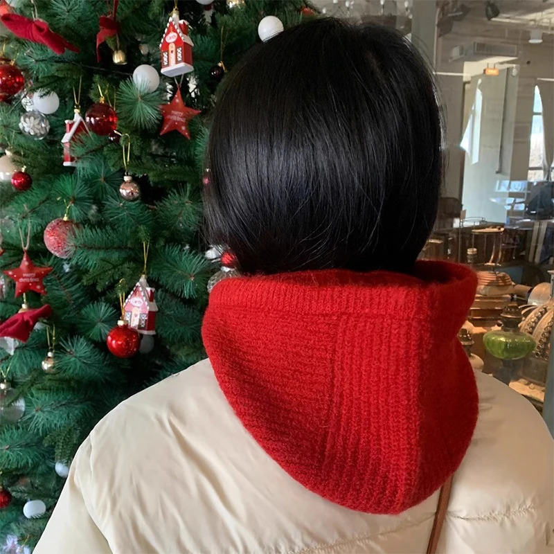 Korean Knitted Beanies Cap Autumn Winter Warm Lady Cute Pleasant Balaclava Bonnet Fashionable Versatile Strap Hooded Hat 241105