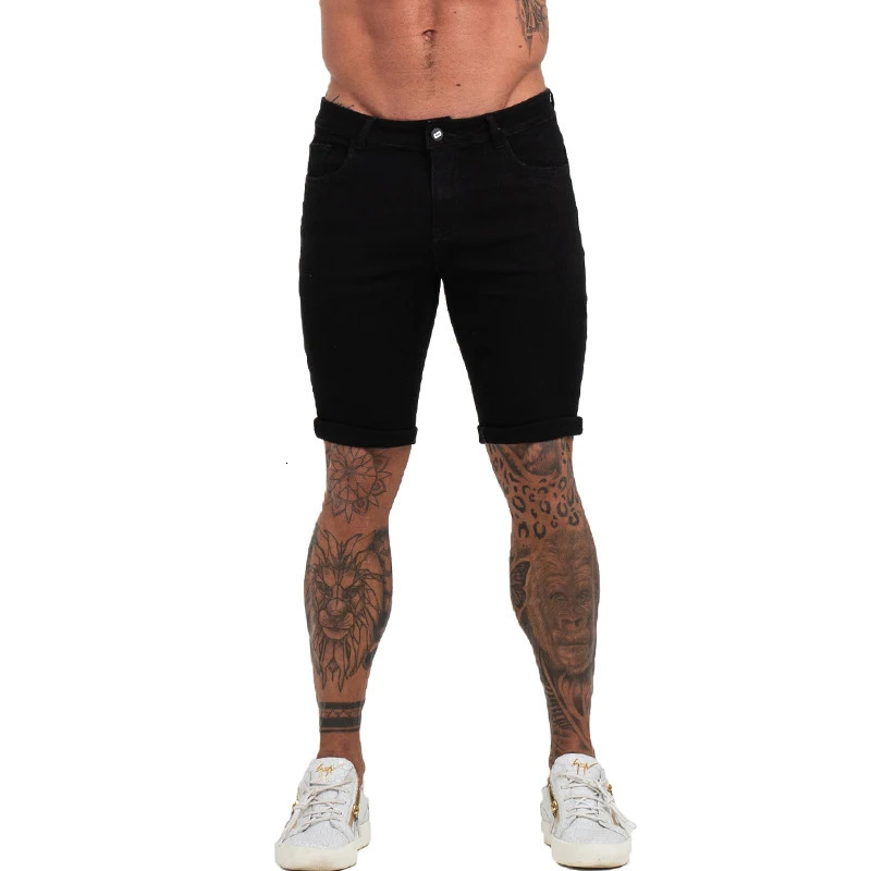 GINGTTO Jeans Mens Denim Shorts Skinny Short Pants Jean Shorts for men Elastic Waist Slim Fit Streetwear Stretch Drop 240327