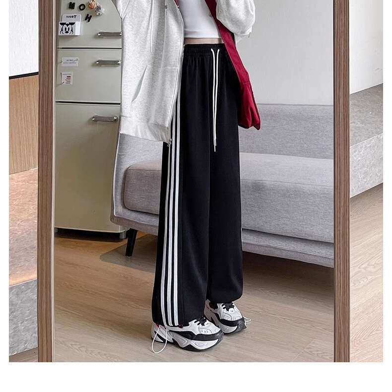 shanshi three stripes pants White gray three bar sports pants for women 2024 versatile spring and autumn winter high waisted loose leg binding America