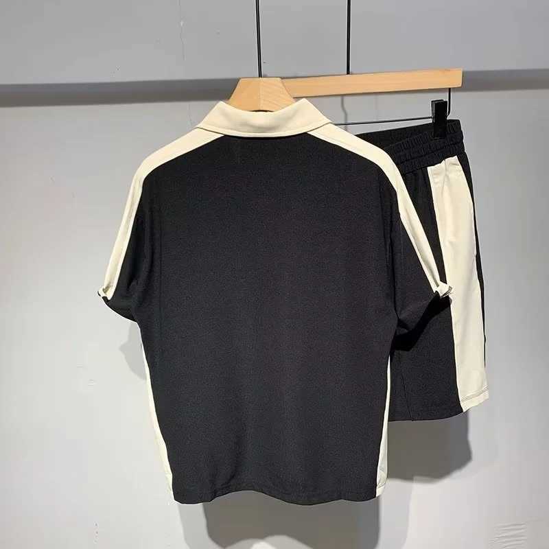 Summer mens loose shirt and shorts two-piece set mens casual shorts and shorts set Korean luxury clothing W241104