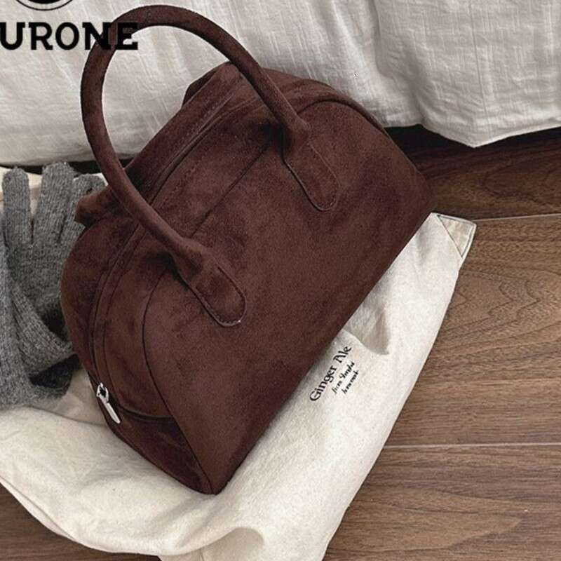 Designer Bag JIAERDI Vintage Brown Bowling Bag Women High Street Velvet Chic Casual Y2k Hand Bag Ladies Retro Harajuku Handbag Purse 2024 handbag