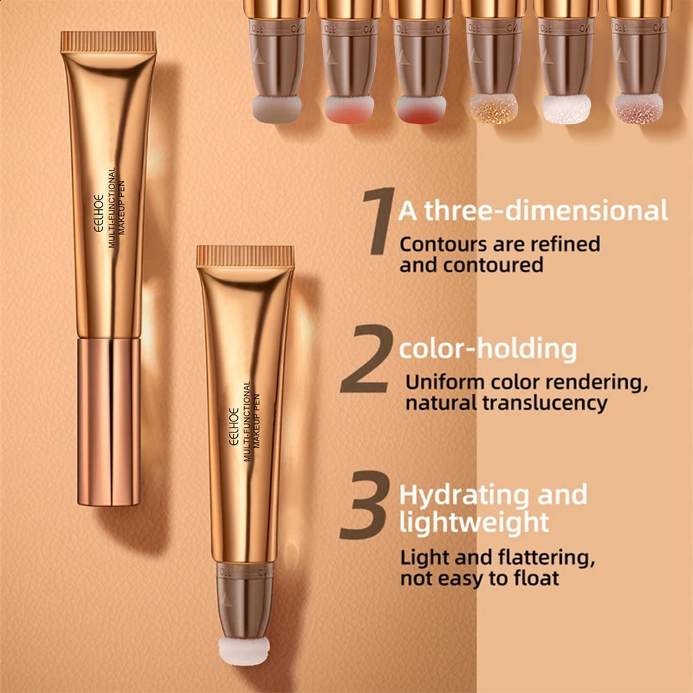 Multifunctional Makeup Pen Liquid Contouring Blush Bronzer Highlighter Pearlescent Soft Sponge Tip Women Cheeks Beauty Cosmetics 241105