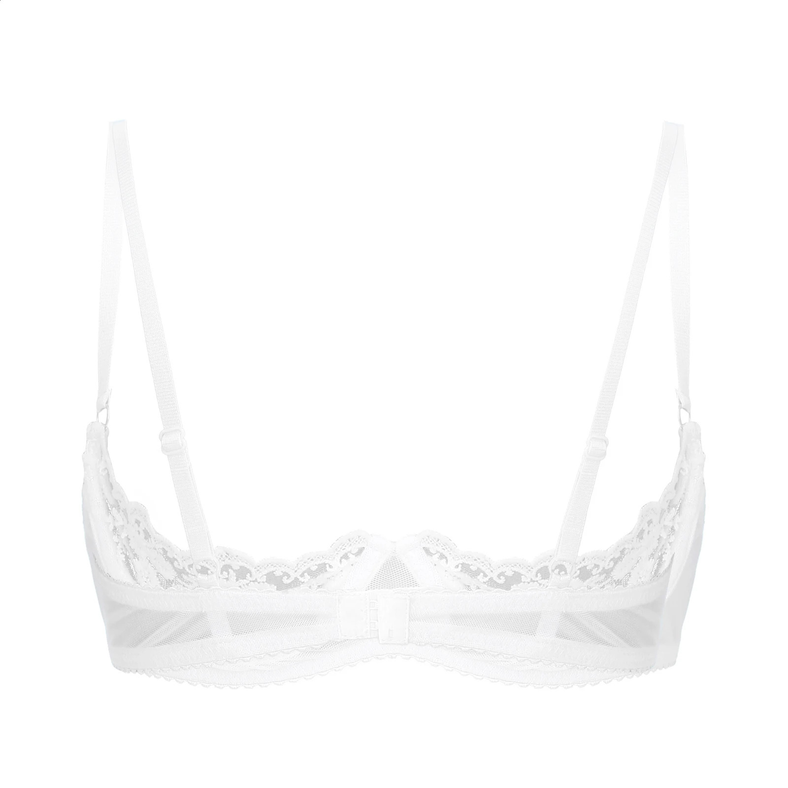 Womens Floral Lace Quarter Cups Underwired Bra Tops Brassiere Unlined Exposed Breast Push Up Shelf Bralette Underwear 241105
