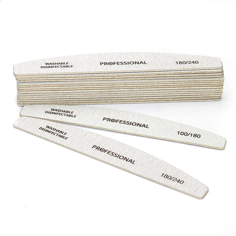 50100Pcs Grey Halfmoon Nail File 100180240 Grit Sanding Nails File Buffer Nail Supplies For Professional Manicure Accessories 241105