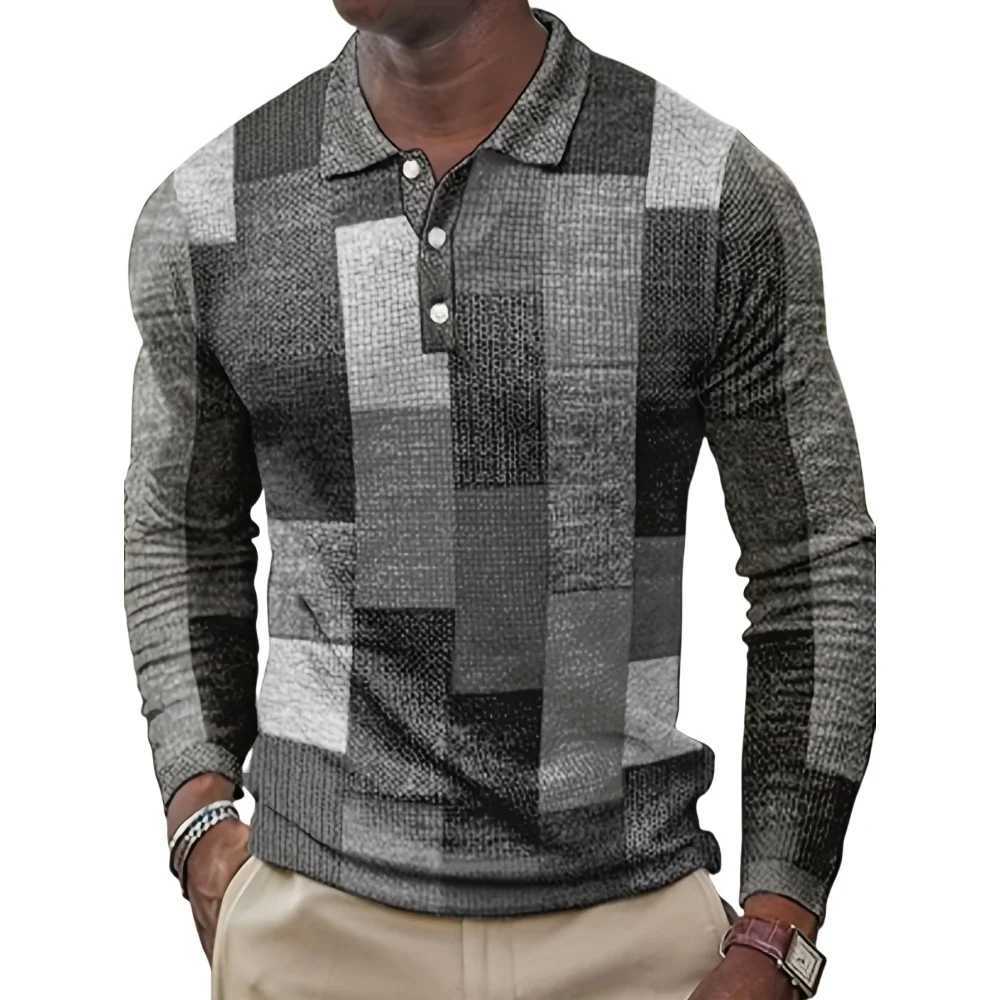 2024 Mens Retro Plain T-shirt Collar T-shirt Mens Top Vent Sports Long Sleeve T-shirt Mens Clothing W241104