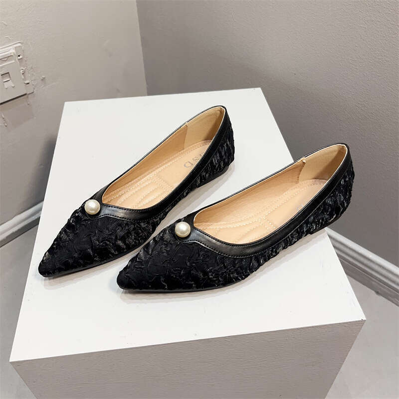 French Style Small Fragrance Pointed Flat Bottom Single For Women, Korean Version, Summer New Item, Shallow Mouth Silk, Evening Dress, Scoop Shoes