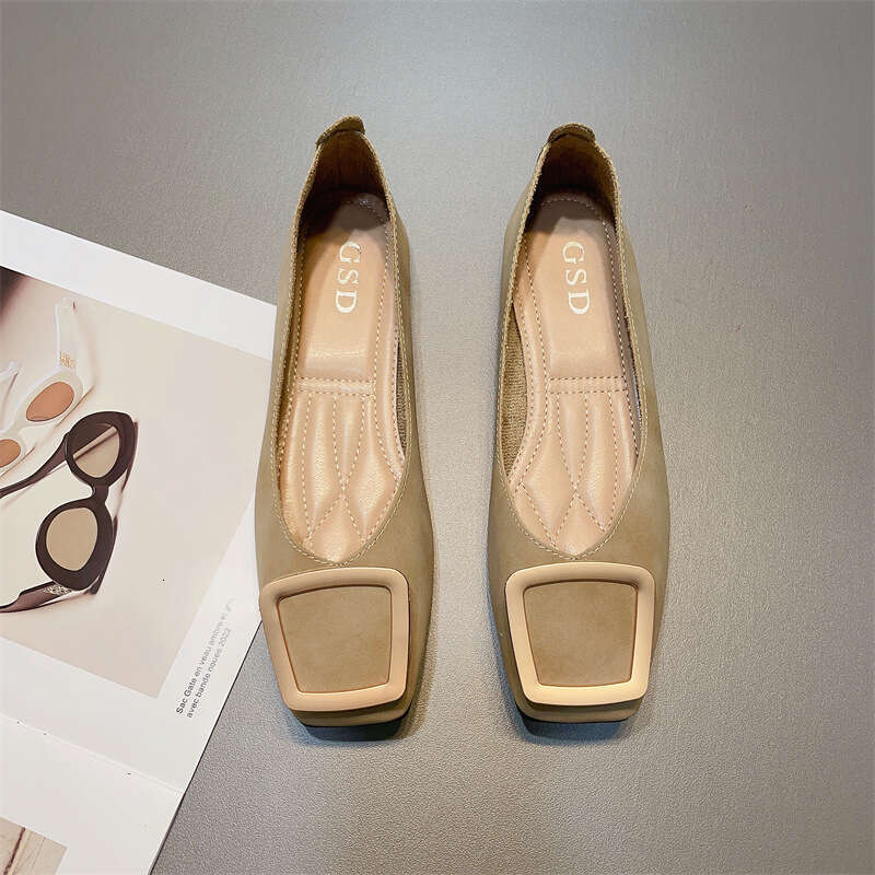 Square Toe Soft Sole Elegant Women's Korean Version New Simple And Versatile Metal Square Buckle Comfortable Flat Bottom Grandma Shoes