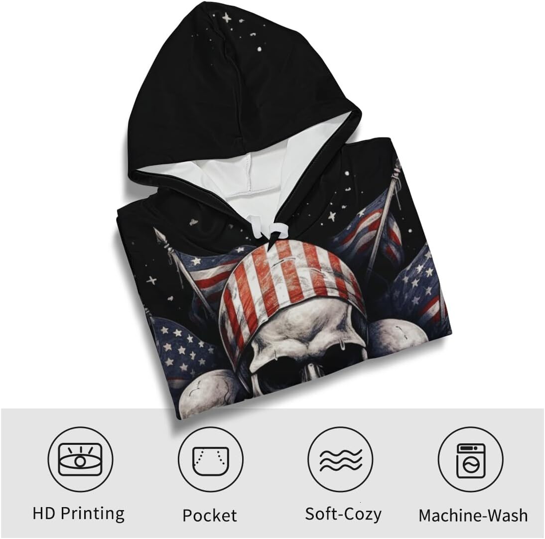 Hoodie for Mens Womens Novelty American Flag Hoodies for Men Skull Graphic Hoodie Sweatshirt Pullover Graphic cool, and warm