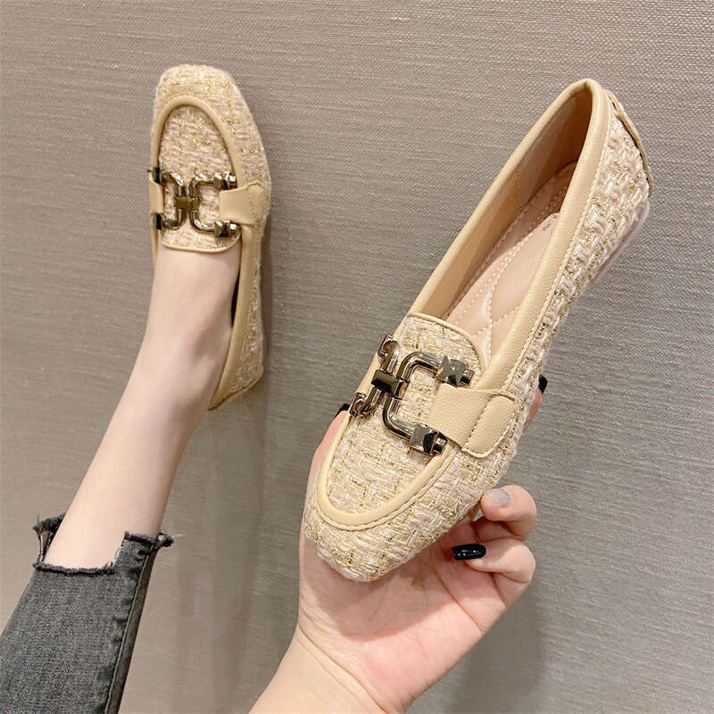 Spring 2023 New Product Single Head Cloth Woolen Soft Bottom Le Fu Versatile Bean Women's One Foot Shoes