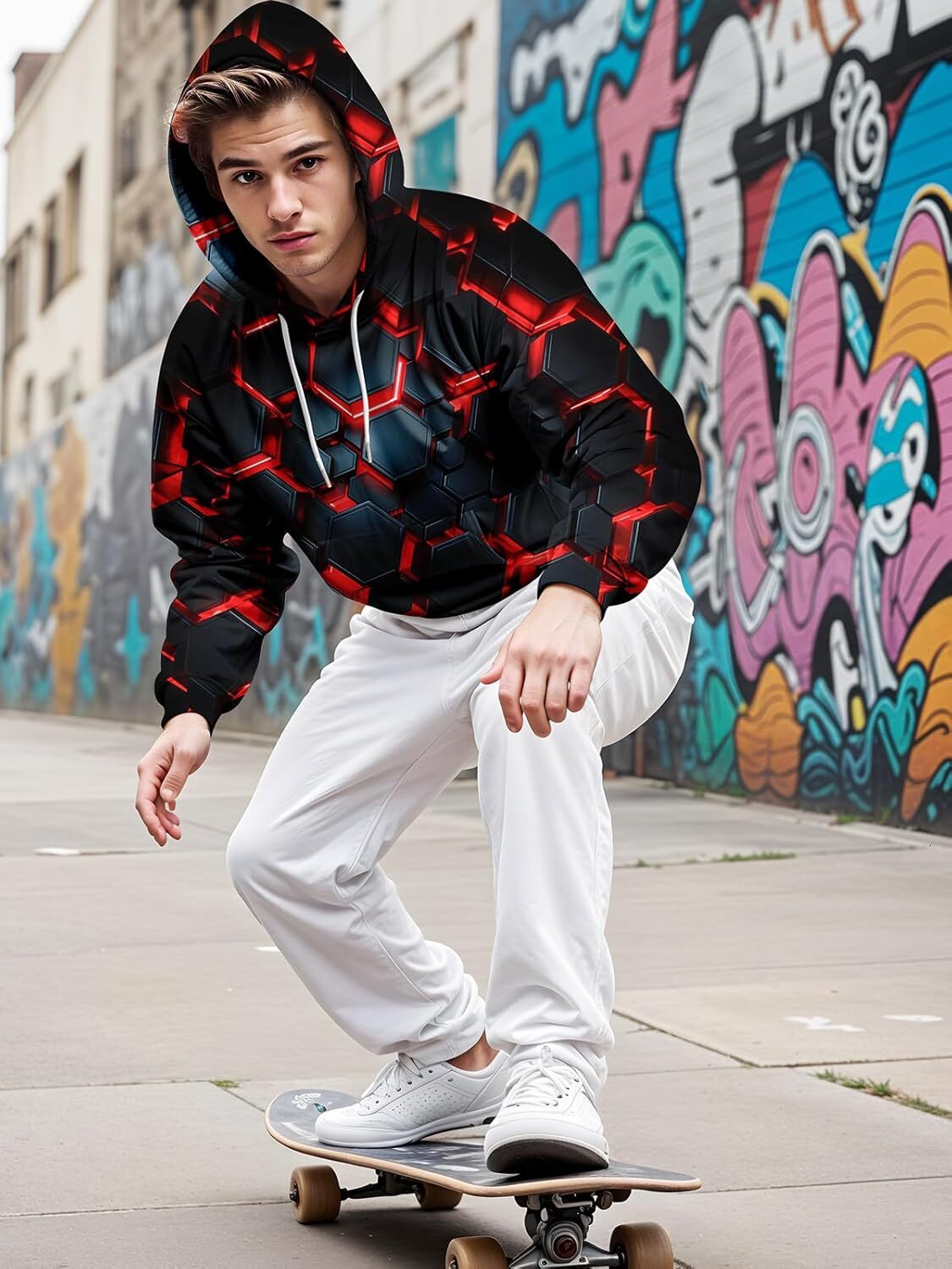 Hoodie for Mens Womens Graphic Hoodies for Men Sweatshirts for Teen Boy Gifts Cool Things Novelty Black Red Pullover Hoodie Graphic cool, and warm