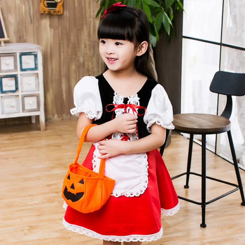 Halloween Little Red Riding Hood Girl Costume and Horn Princess Dress Christmas Childrens Performance Ball Fairy Tale Costume 241105