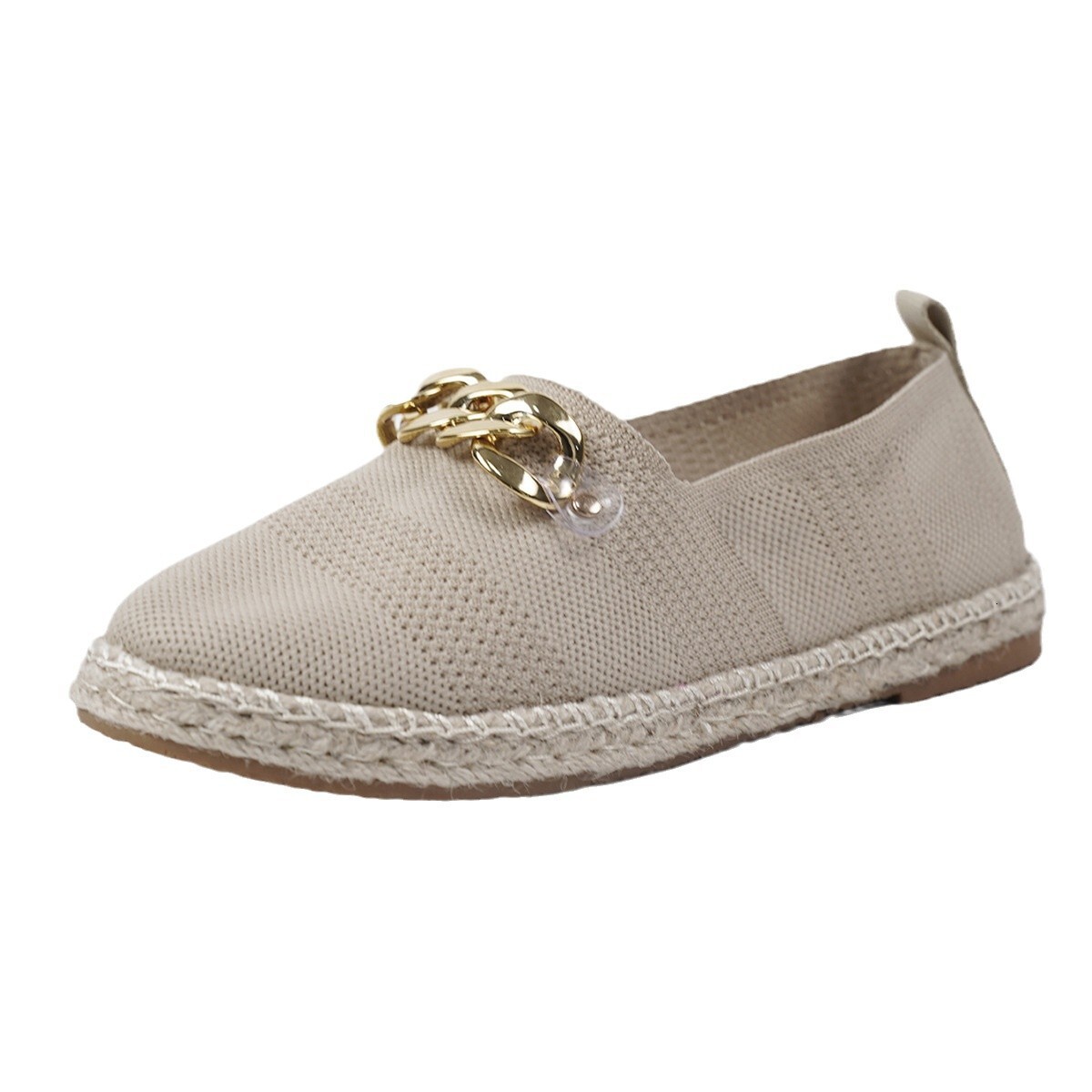 Autumn and winter new metal flat bottom breathable casual single shoes for women, plus plus size hemp rope fly woven one foot lazy shoes for women