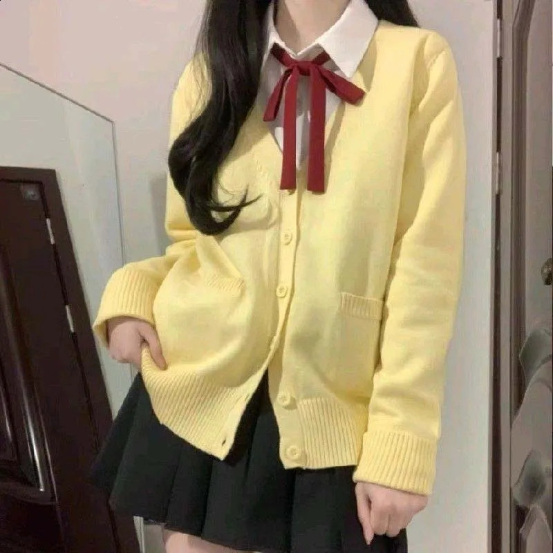 Sweet Wind Sweater Spring and Autumn Vneck Cotton Knitted Academy Style JK Uniform Cardigan Student Girl Role Play 241105