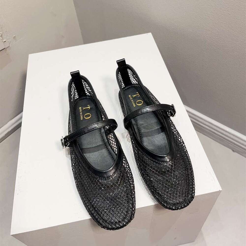French Silver Mary Jane Shoes Women's Korean Version New Summer Flat Sole Single Shoe Shallow Mouth Mesh With Skirt Hollow Sandals