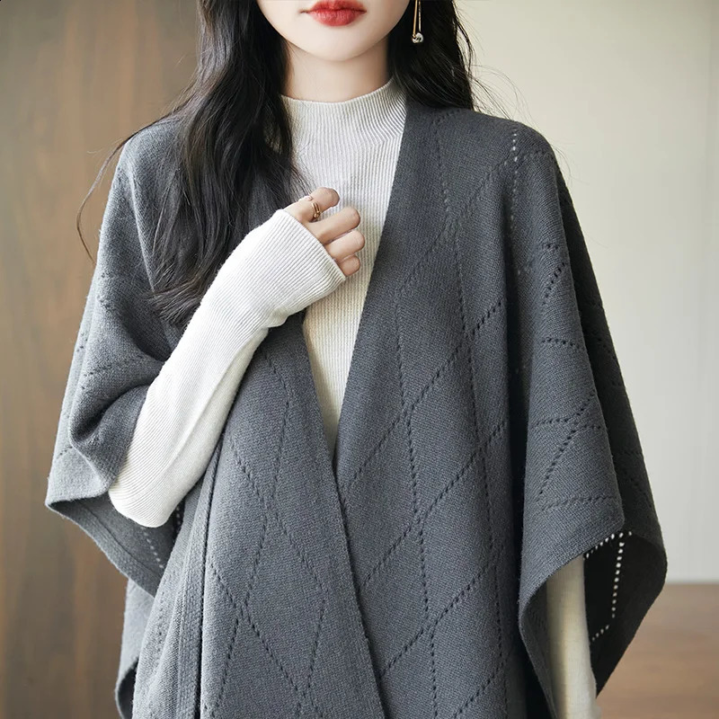 autumn and winter womens 100% merino wool cashmere sweater casual knitted solid color shawl fashion coat 241105