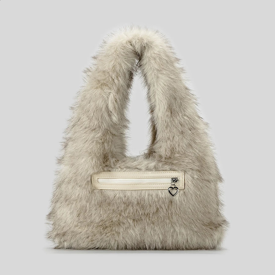 faux fur womens shoulder bag fluffy plush womens handbag small handbag trend armpit bag warm winter wallet 241105