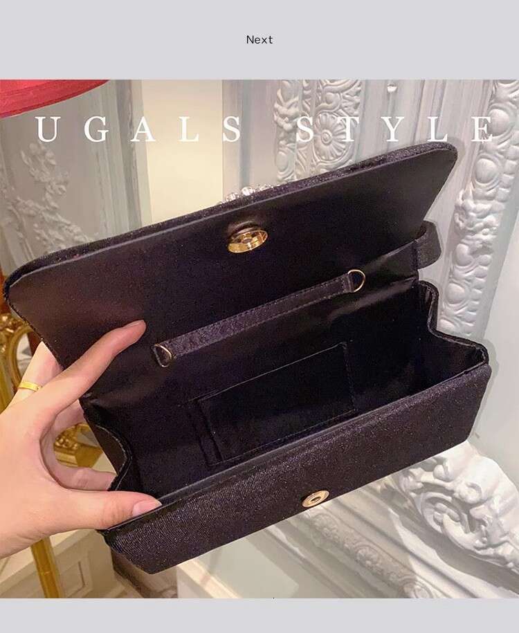Fashion Veet Square Crystal Shiny Rhies Dia Evening Women Handbag Wedding Party Clutch Purse Shoulder Bag