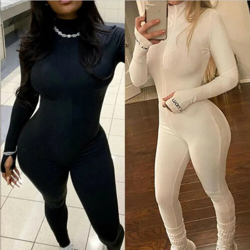 Women's Jumpsuits Rompers Fashion Womens Playsuit Solid Color Slim High Neck Ruffles Bodycon Long Sleeve Jumpsuit Office Romper Trous fashion coa
