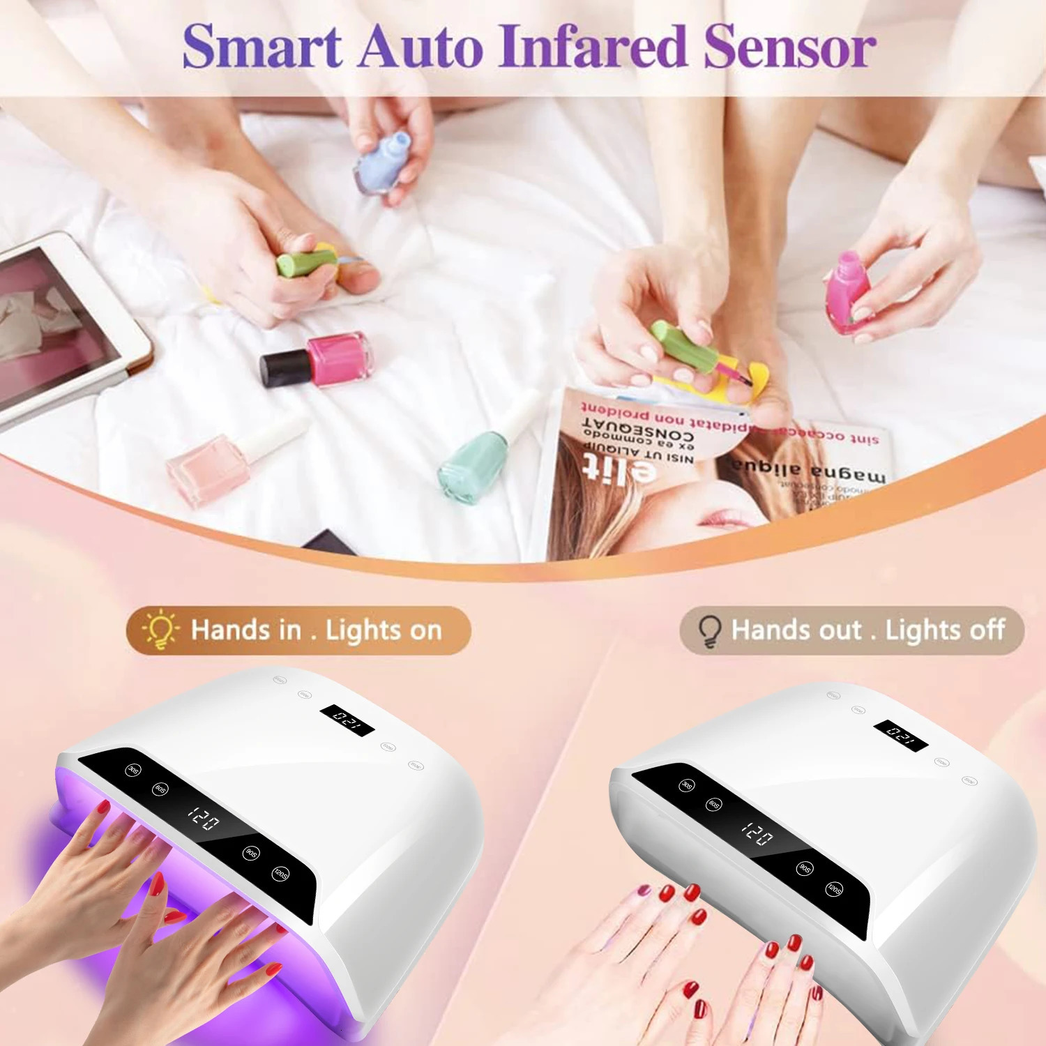 72LEDS Nail Drying Lamp For Nails Gel Polish With 4 Timer Setting HD Display Screen Auto Sensor Professional Nail Drying Machine 241104