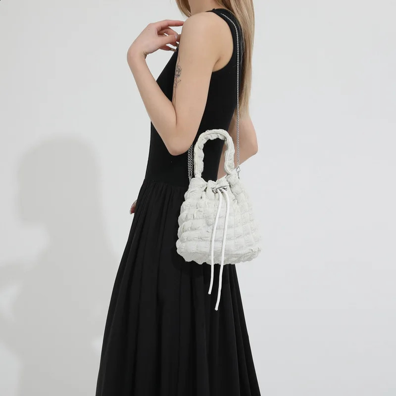 brushed nylon pleated womens handbag casual cross body bag small water bucket handbag 241105