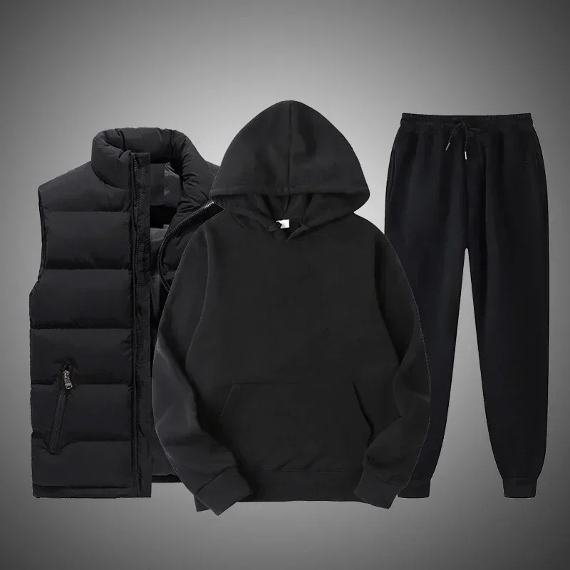 Winter Hoodie Sets Men Fashion Fleece Hoodies Black Sweatpants Casual Jogger Suit Tracksuit Sweatshirt Woman Pullover 3XL 241104