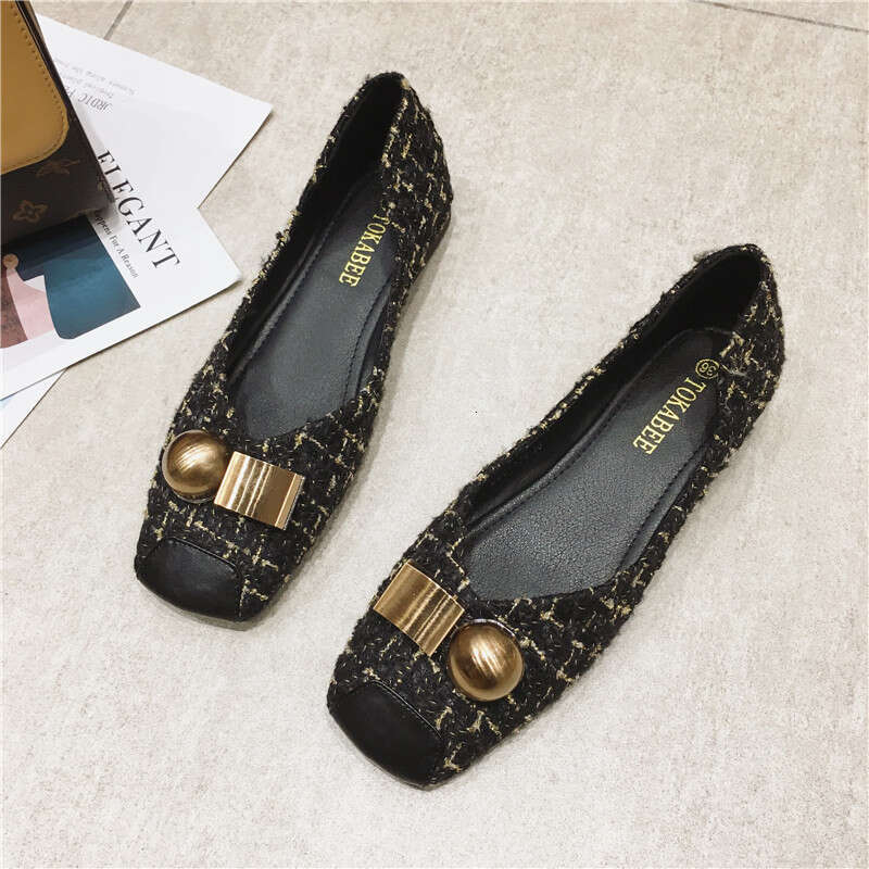 Korean Spring And Autumn New Edition Internet Celebrity Versatile Small Fragrant Style Square Head Shallow Mouth Fairy Women's Comfortable Soft H