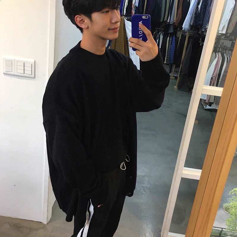 IEFB Mens Wear Knitted Sweater Loose V-neck Single-breasted Solid Color Knitted Cardigan Coat Autumn 9Y3266 241105